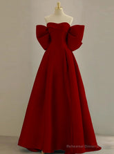 Burgundy Off the Shoulder Bow Prom Dress